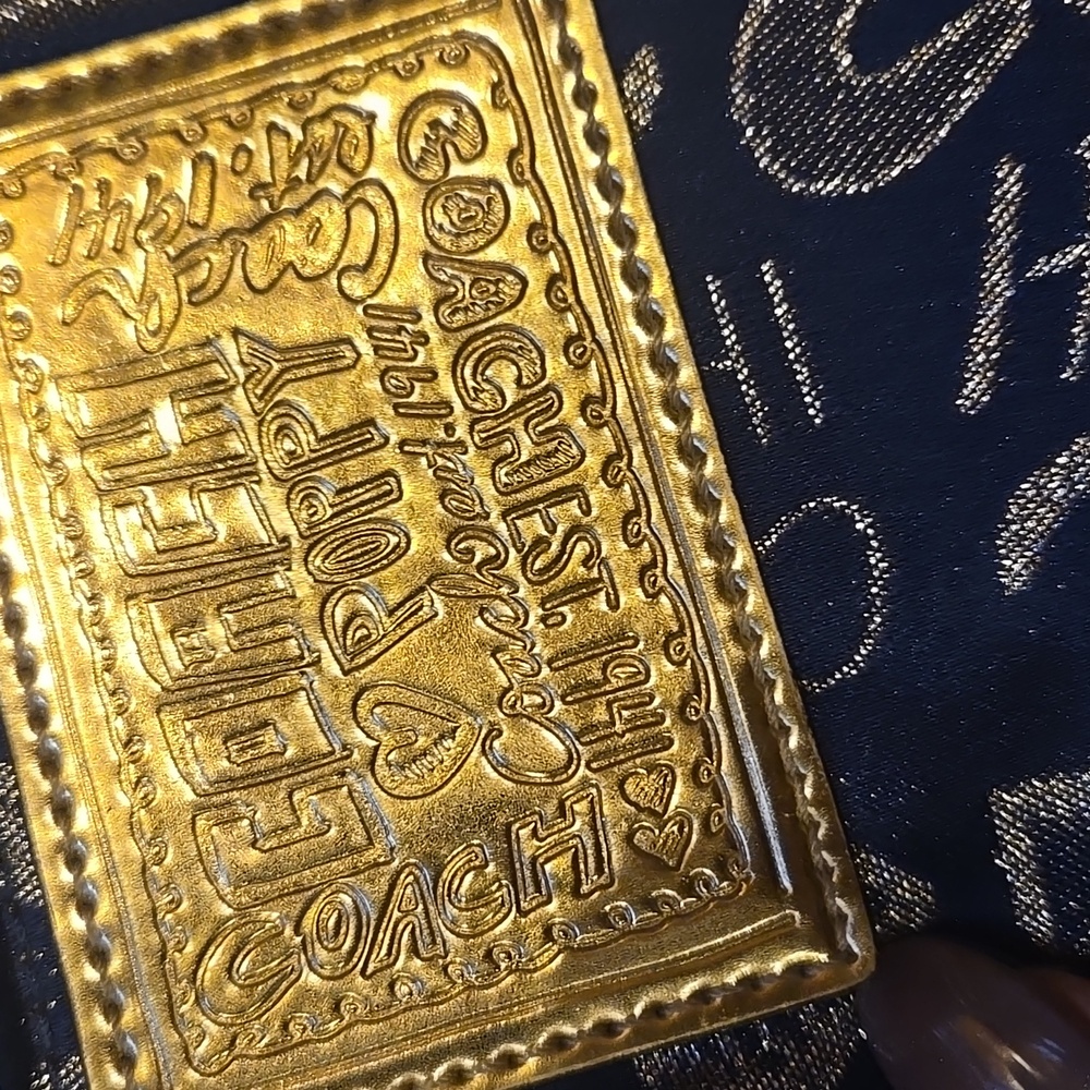 Coach Poppy Denim Dark Blue/Golden Shimmer Zipper Wristlet - Picture 3 of 10